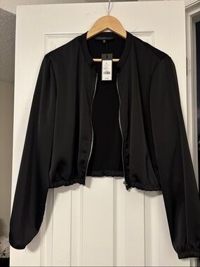 Dynamite Black Satin Bomber Jacket